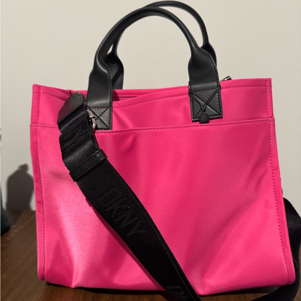 DKNY Bold Pink Tote with Black Accents - Picture 2 of 3
